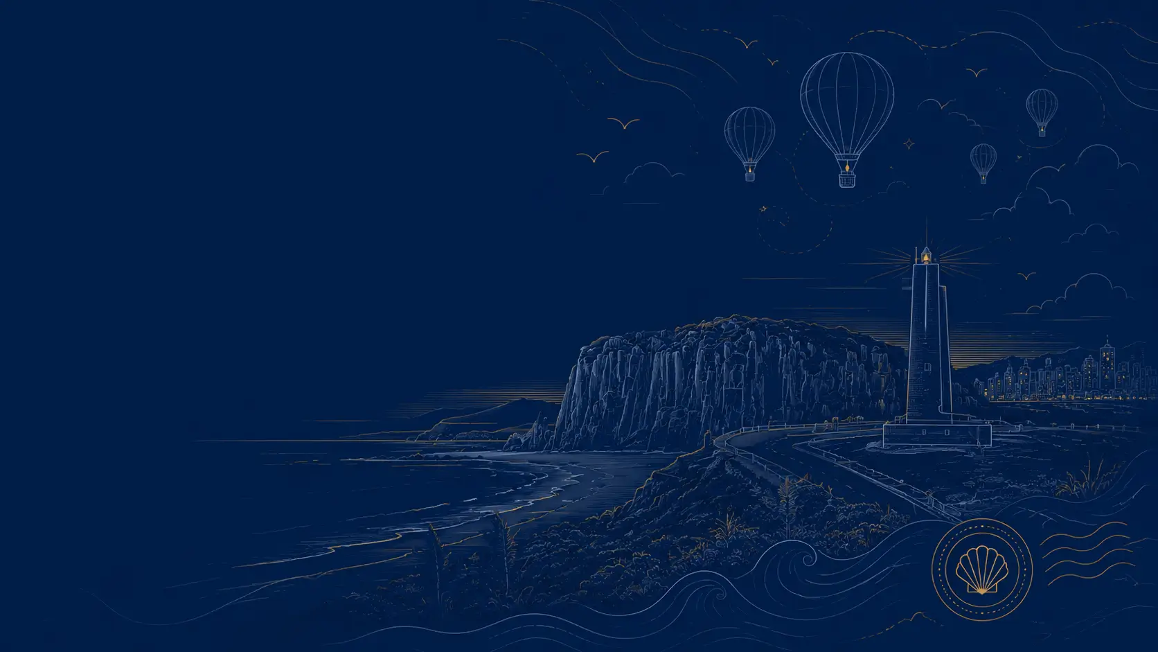 Ilustração da paisagem e do farol de Torres
